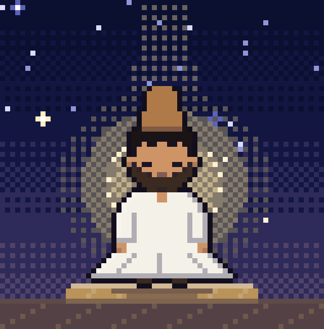 スーフィズム（イスラム神秘主義）の導き手「旋回舞踊の修道者」のドット絵